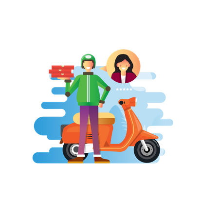 Delivery man delivering pizza on scooter  Illustration