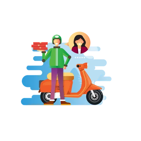 Delivery man delivering pizza on scooter  Illustration