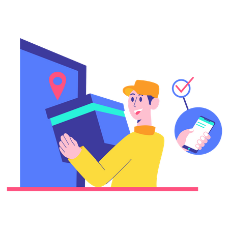 Delivery man delivering product and confirming using otp Illustration