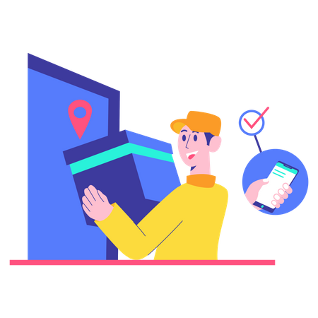 Delivery man delivering product and confirming using otp  Illustration