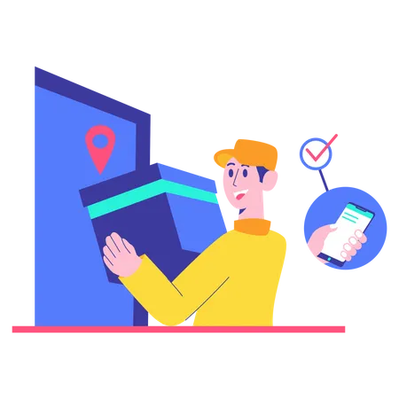 Delivery man delivering product and confirming using otp  Illustration