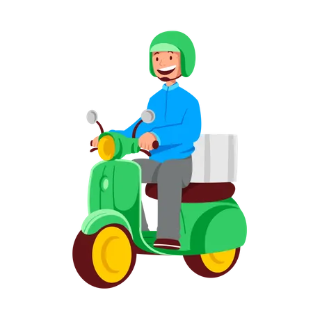 Delivery man delivering product with scooter  Illustration