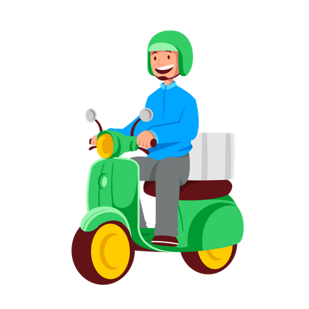 Delivery man delivering product with scooter  Illustration