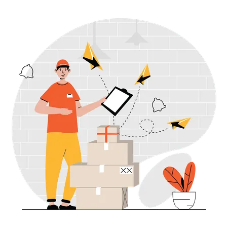 Delivery man delivering the boxes  Illustration