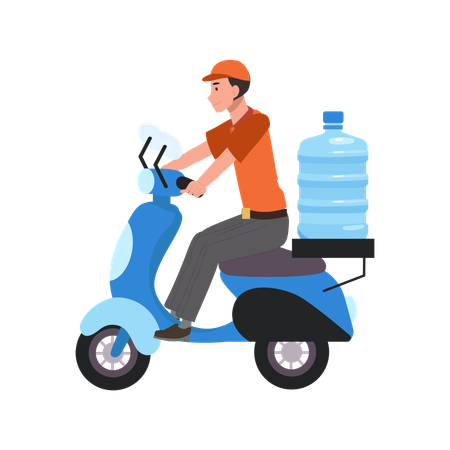 Delivery man delivering water on motorcycle  Illustration