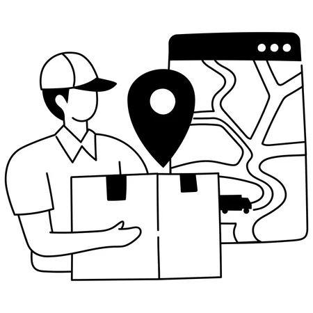 Delivery man delivers product at right location  Illustration