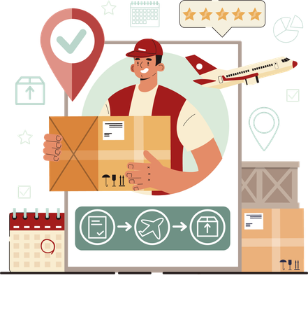 Delivery man delivers product on time  Illustration