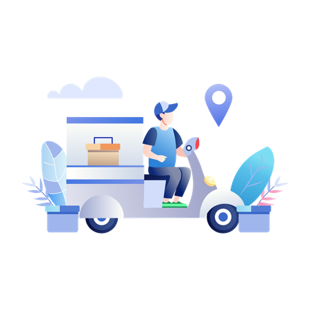 Delivery man delivery parcel at Delivery Location  Illustration