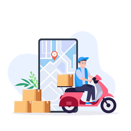 Delivery man doing delivery box by scooter  Illustration