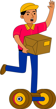 Delivery man doing courier delivery on hoverboard  Illustration