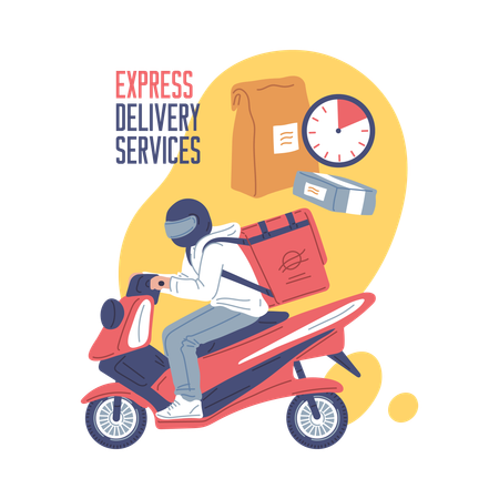 Delivery man doing courier delivery on scooter  Illustration