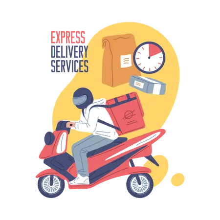 Delivery man doing courier delivery on scooter  Illustration
