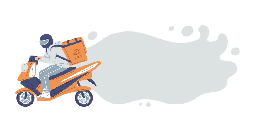 Delivery man doing courier delivery on scooter  Illustration