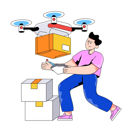 Delivery man doing Drone Delivery  Illustration