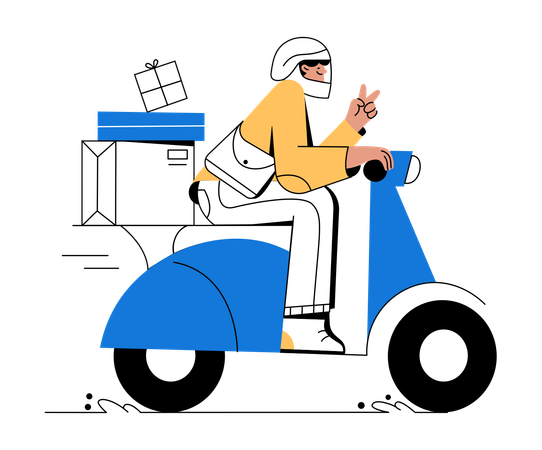 Delivery man doing delivery on scooter  Illustration