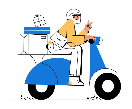 Delivery man doing delivery on scooter  Illustration