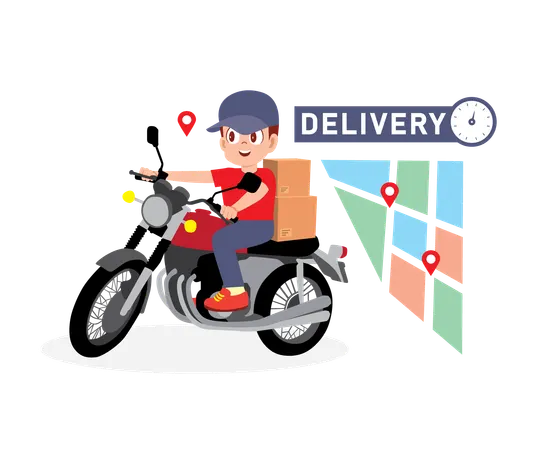 Delivery Man Doing Delivery on Time  Illustration