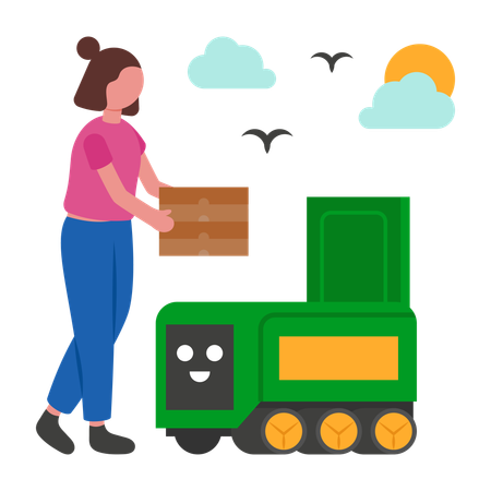 Delivery man doing Robot Delivery  Illustration
