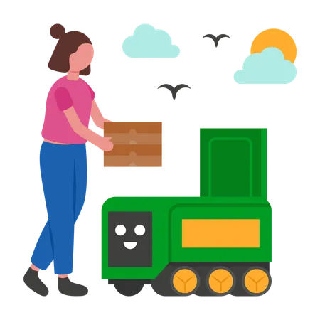 Delivery man doing Robot Delivery  Illustration