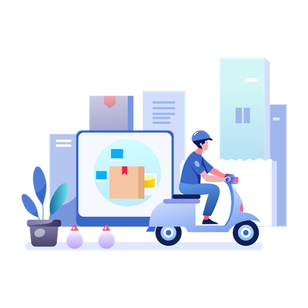 Delivery man doing Scooter Delivery  Illustration