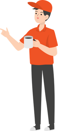 Delivery Man Drinking Coffee Illustration