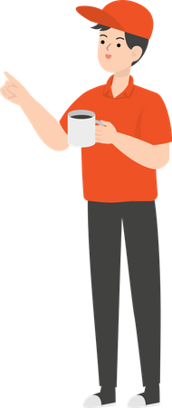 Delivery Man Drinking Coffee  Illustration