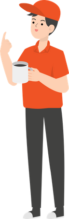 Delivery Man Drinking Coffee  Illustration