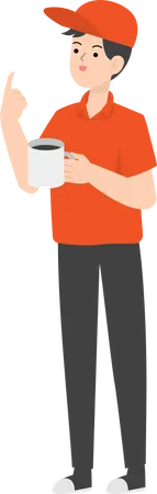 Delivery Man Drinking Coffee  Illustration