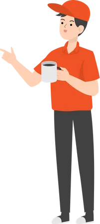 Delivery Man Drinking Coffee  Illustration