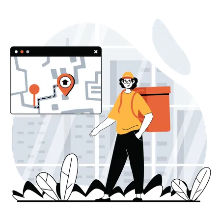 Delivery man find delivery location  Illustration