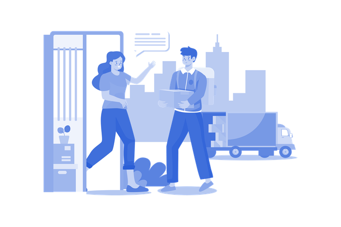 Delivery man giving delivery box to woman  Illustration