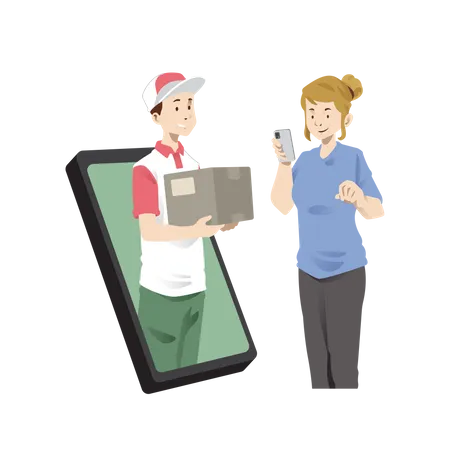 Delivery man giving delivery to customer  Illustration