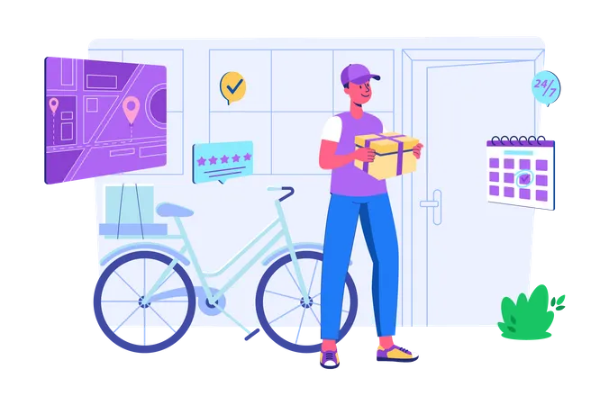 Delivery man giving doorstep delivery  Illustration