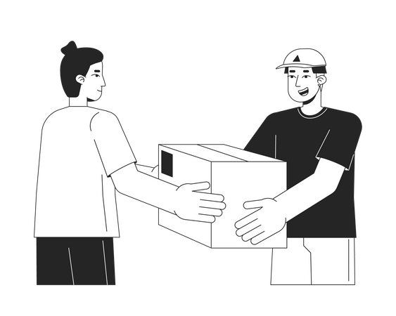 Delivery man giving package to mans  일러스트레이션