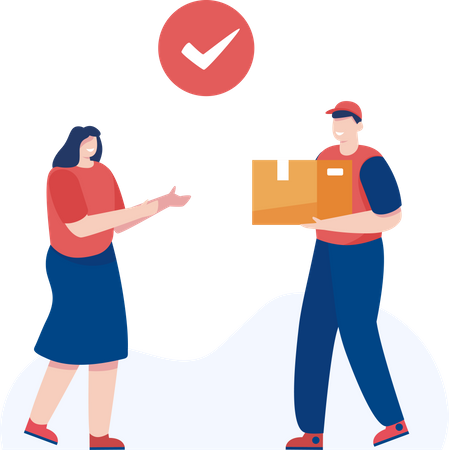 Delivery man giving parcel to female  Illustration