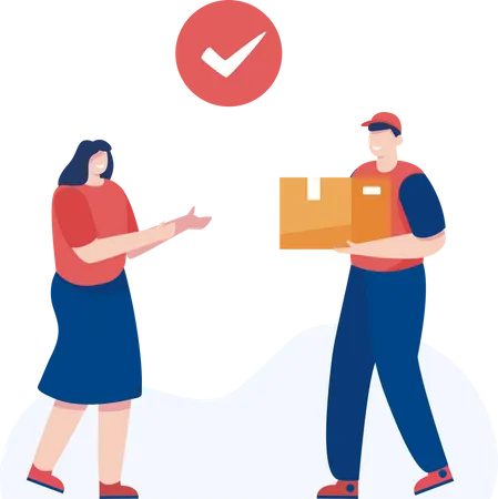 Delivery man giving parcel to female  Illustration