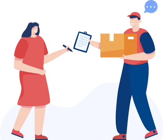 Delivery man giving parcel to lady  Illustration