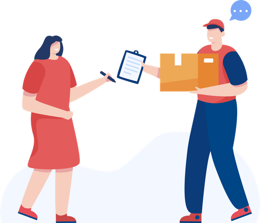 Delivery man giving parcel to lady  Illustration