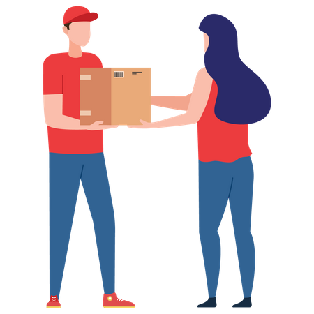Delivery man giving parcel to woman  Illustration