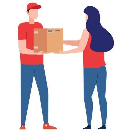Delivery man giving parcel to woman  イラスト