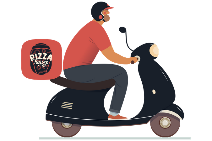 Delivery man going to deliver pizza  Illustration