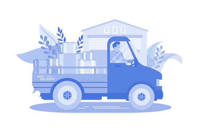 Delivery Man Deliver Multiple Packages On The Delivery Cart Illustration