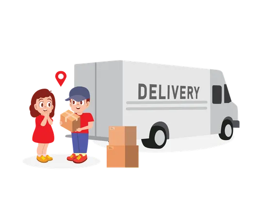 Delivery Man handing over gift to customer  Illustration