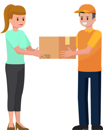 Delivery man handing parcel to customer  Illustration