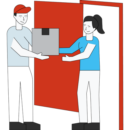 Delivery man handling parcel to receiver Illustration