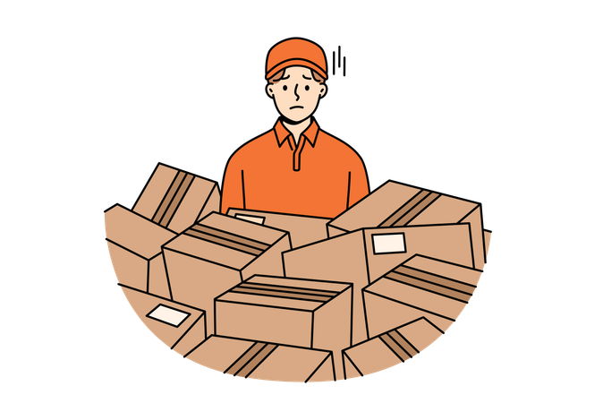 Delivery man have many pending deliveries  Illustration