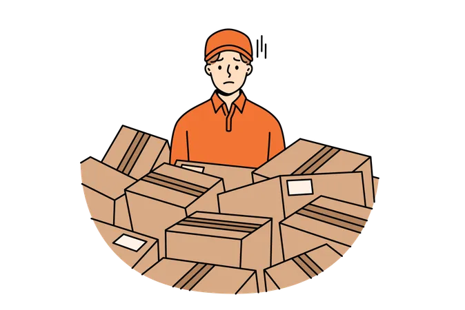 Delivery man have many pending deliveries  Illustration