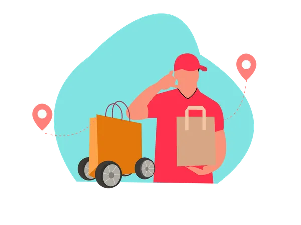 Delivery man holding bag  Illustration