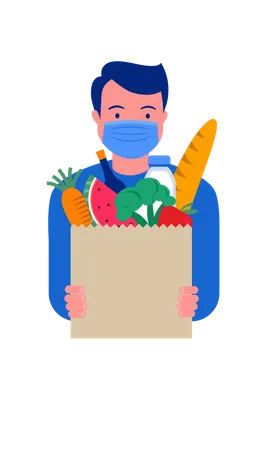 Delivery man holding box of vegetables Illustration