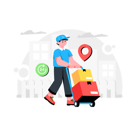 Delivery man holding cargo cart  Illustration